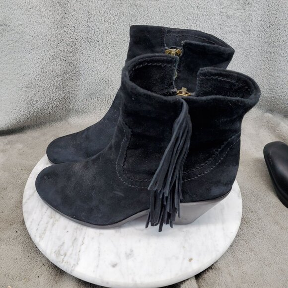 Sam Edelman Shoes Womens Size 7.5 Black Suede Louie Fringe Booties - Picture 1 of 10